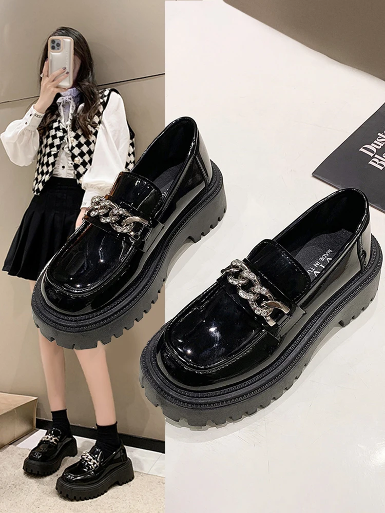 Casual Woman Shoe Clogs Platform Loafers With Fur Round Toe Oxfords Black Flats Female Footwear Autumn Summer Creepers Slip-on R