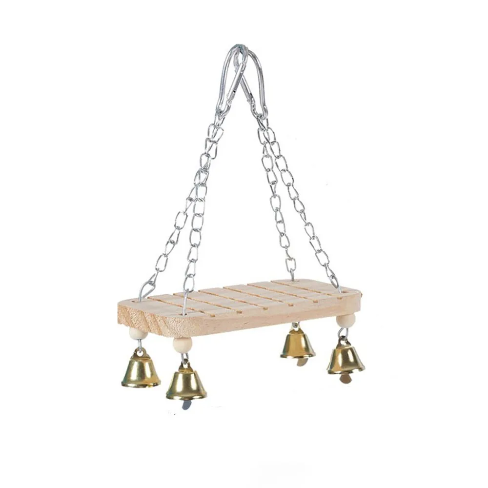 Bird Perch Stand Wooden Parrot Swing Wear-Resistant with Hook Parrot Cage Hut with Bells Bird Cage Standing Pet Exercise