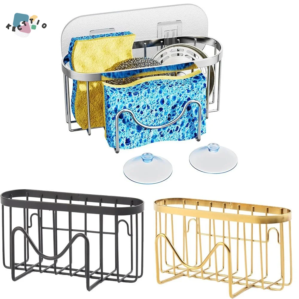 

Suction Cups Sponge Drainer Rack Hollowed Rustproof Kitchen Sink Organizer with Hook Multi-Functional