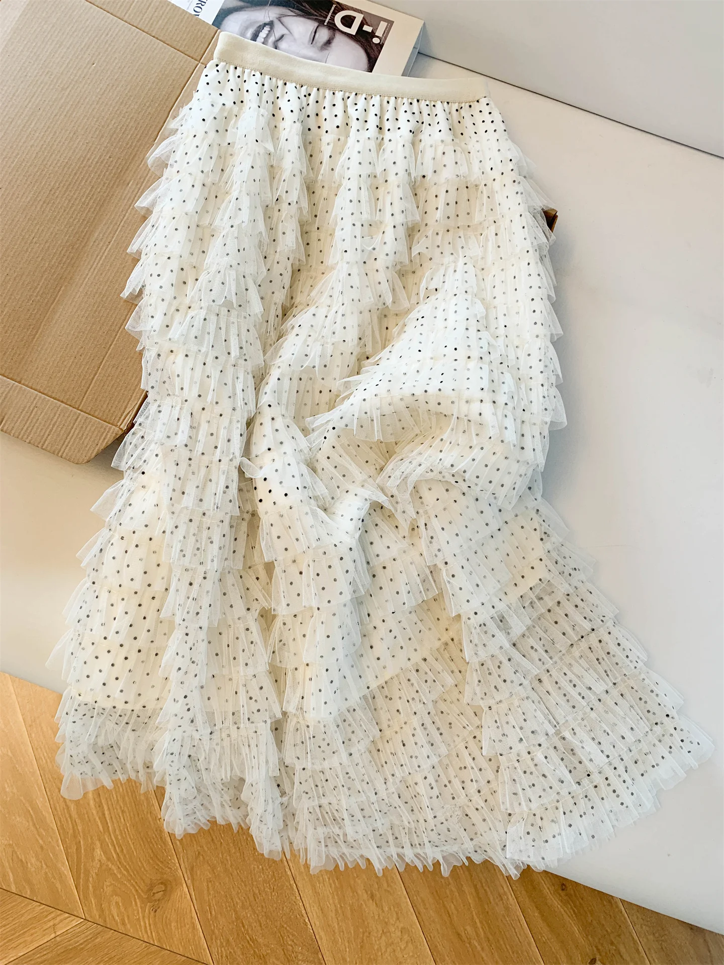 

Sweet Polka Dot Me f Skirt Women's Puffy Layered Long Commuter Korean Sle High Waist A-Line Skirt for All Seasons