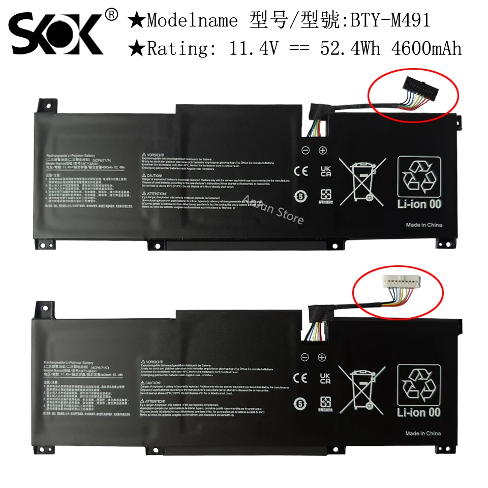 BTY-M491 Laptop Battery For MSI Modern 15 A10M-014 A10RAS-258 A10RB-041TW A10RD A11M A11SB-059 A4MW Prestige14