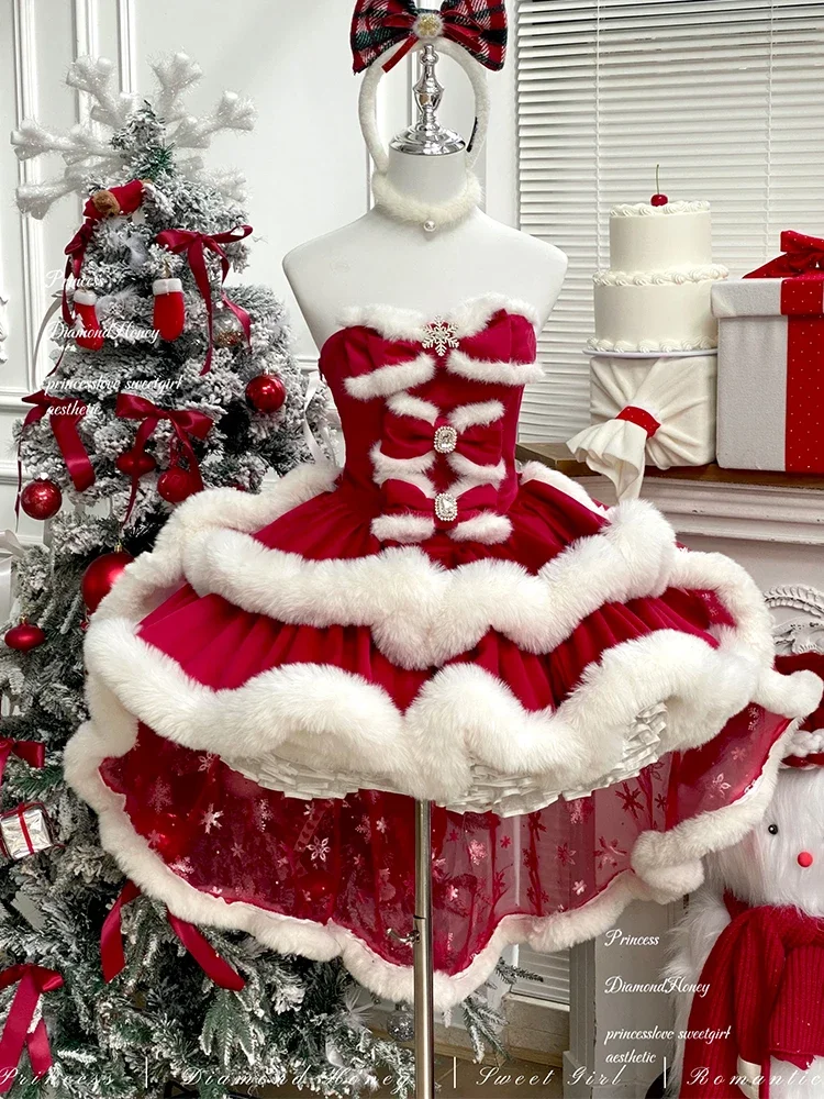 2025 عيد الميلاد الأحمر الياباني الأصلي لوليتا الأميرة صديرية دائرية فستان الحلو ريترو حلم دمية فستان مناسبات فتاة على شكل قلب #3