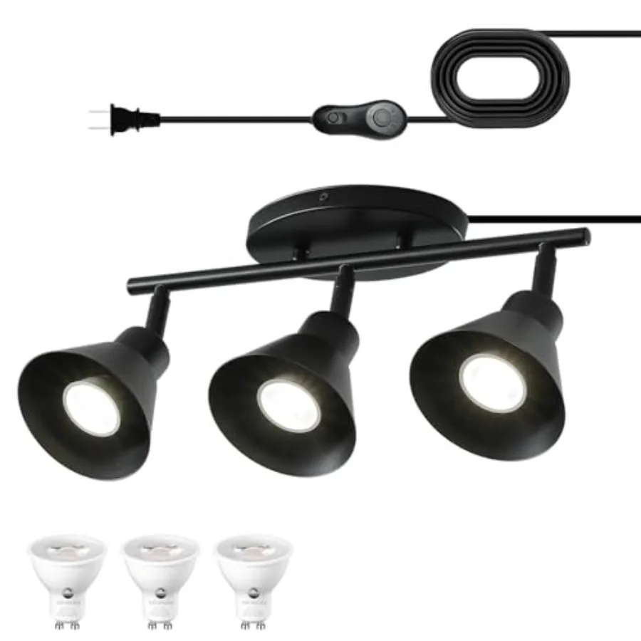 

3 Light Plug in Track Lighting KitModern Plug in Ceiling Light Fixture 16.4ft Cord Timer and Dimming Switch 3 Way Ceiling Spot