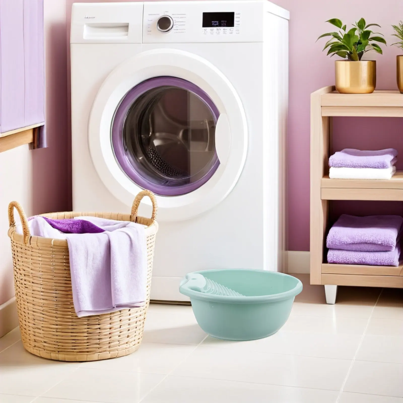 Integrated Washboard Laundry Basin 14.5x13.4x5.3in Plastic Portable Hand Washing Tub for Underwear Socks Clothes Dorm