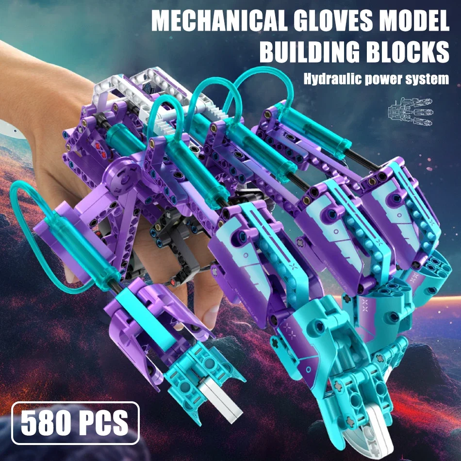 MOC Mechanical Gloves Hydraulic Power Building Blocks Wearable Technology Hand Gauntlet Boys DIY Model Bricks Toy Christmas Gift