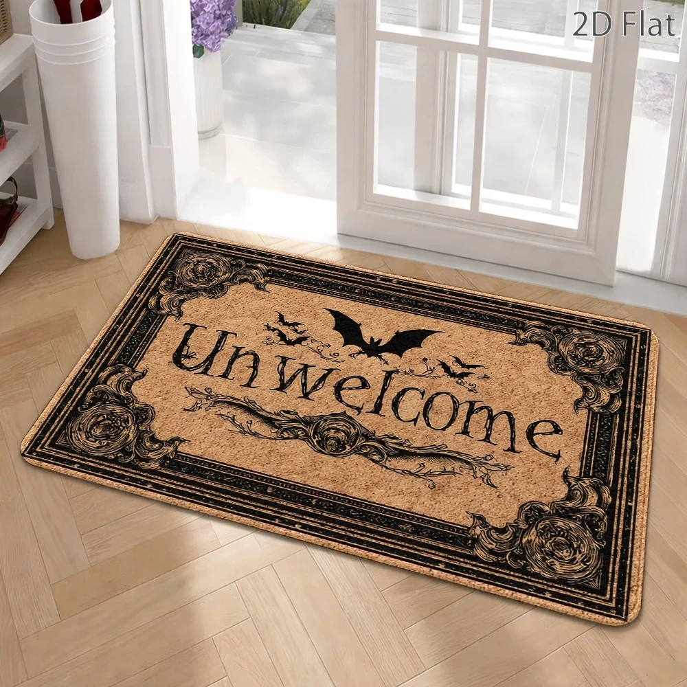 Unwelcome Vampire Bat Halloween Doormat Front Door Back Door Entryway Floor Mat Kitchen Porch Veranda Laundry Mudroom Flat
