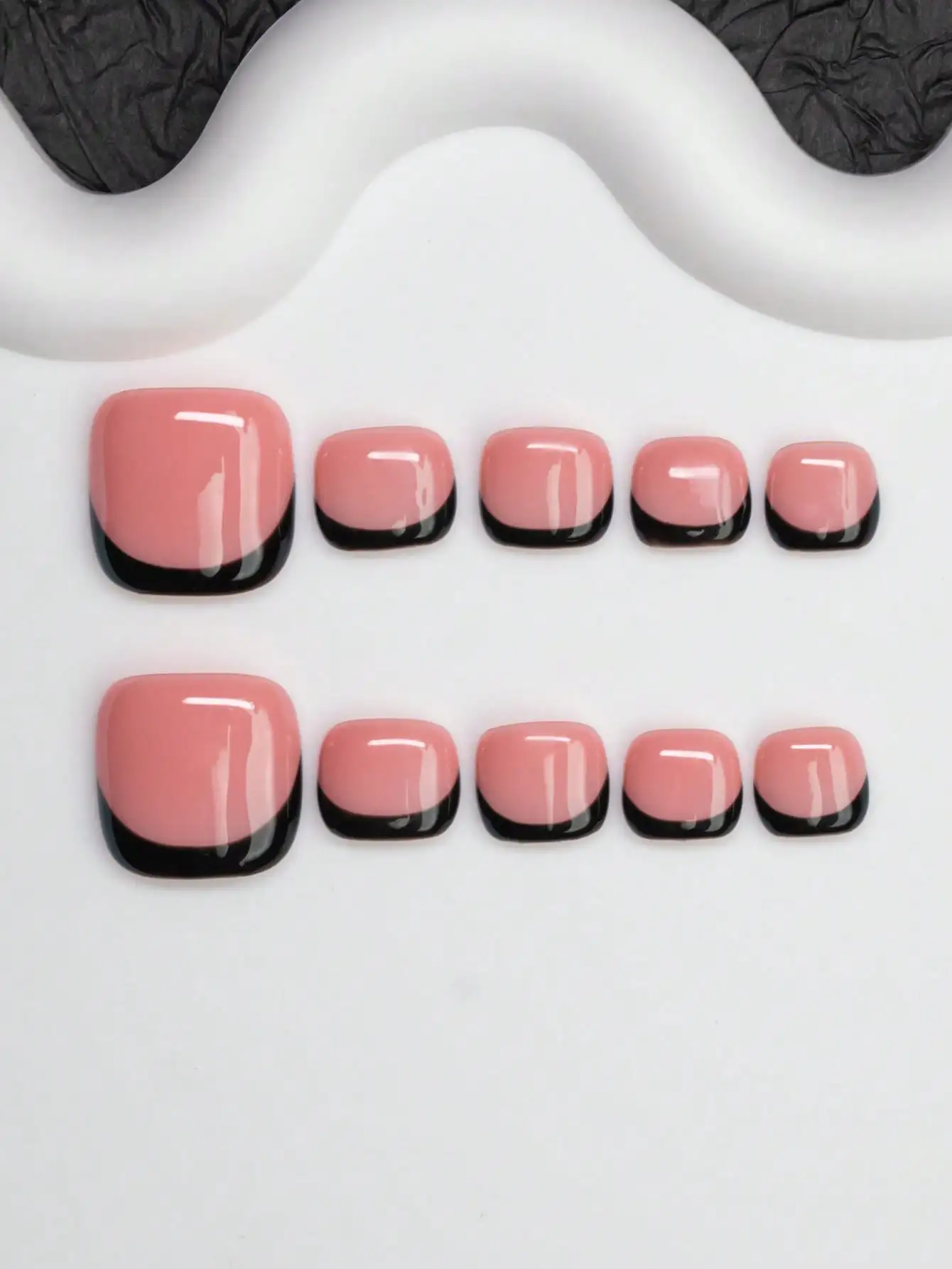 

12pcs Y2K Baddie Style Handmade Nail Stickers, Nude & Black Color With French Tip Design, Suitable For Party, Dance, Daily Wear,