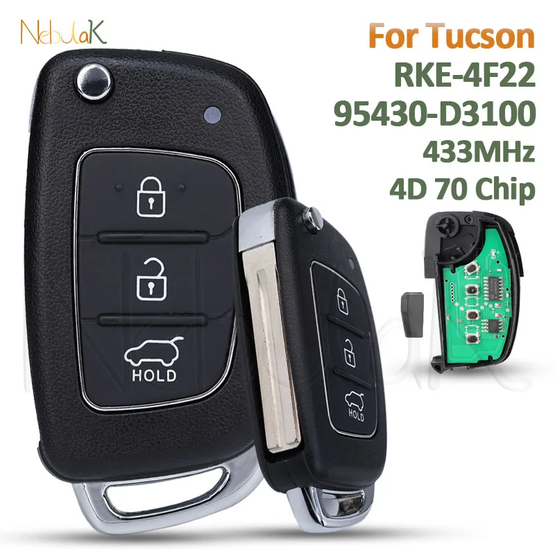 Flip Key Card RKE-4F22 Fit Hyundai Tucson 2016 2017 2018 2019 2020 Remote Car Fob 433MHz 4D70 Chip 95430-D3100 Uncut TOY40 3 BTS