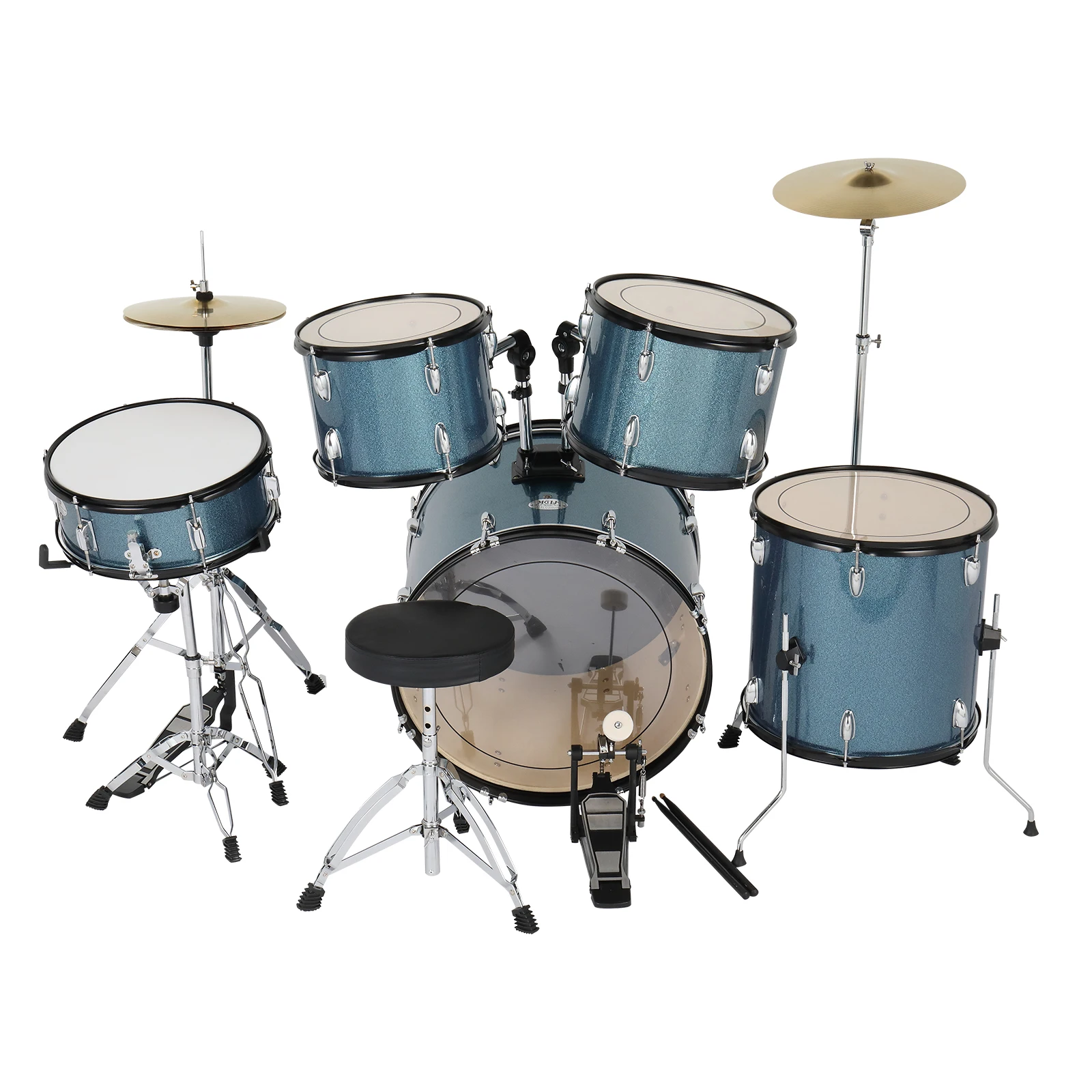 US Full Size Drum Set With 5pcs Drums 2 Cymbals and Accessories Musical Percussion Instrument