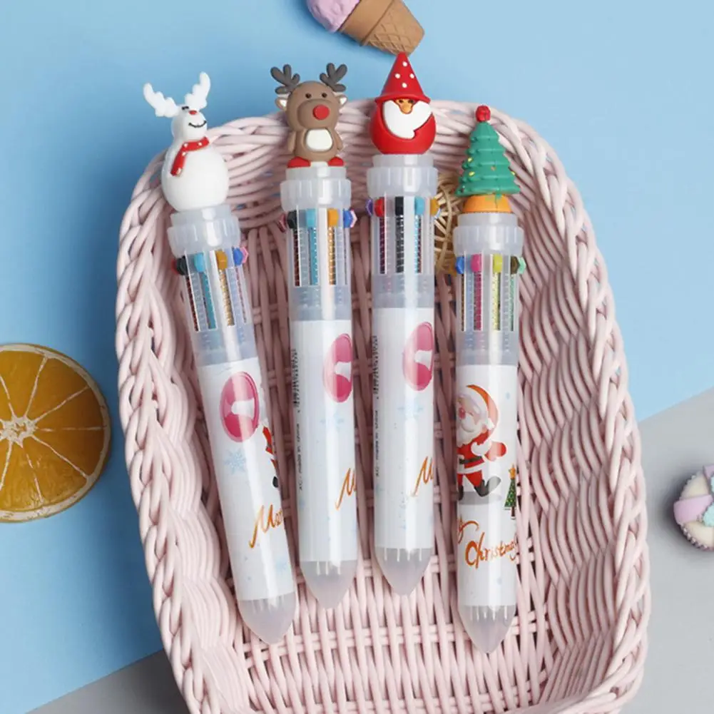 Bolígrafo de plástico de dibujos animados para niños, juego de bolígrafos de Navidad, lindo diseño de dibujos animados de Santa Claus y alce, regalo para la escuela