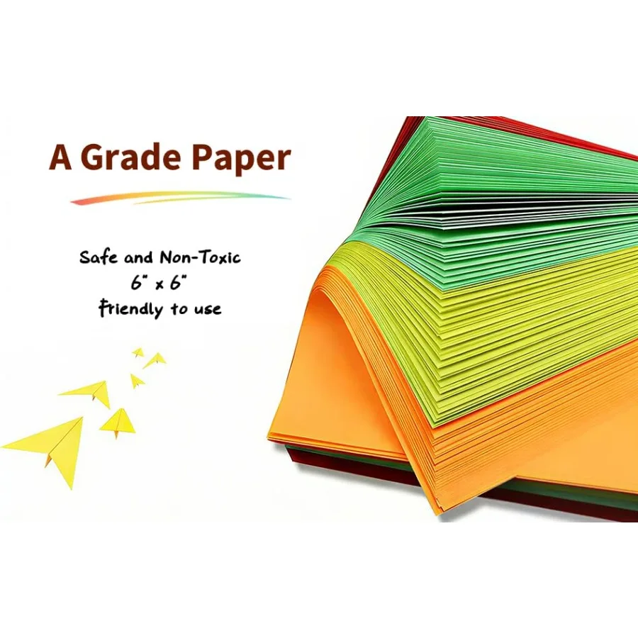 Origami Paper Sheets 6 x 6 Inch Square Double Sided Folding Paper Non-Fading, Holds Crisp Creases, Smooth Surface, Multi Solid