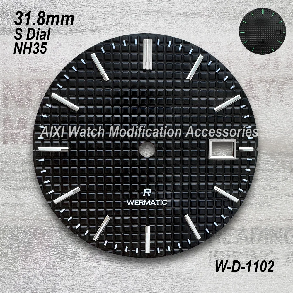 31.8mm S 로고 다이얼 NH35/NH36 일본 무브먼트에 적합 녹색 야광 고품질 오크 시계 개조 액세서리