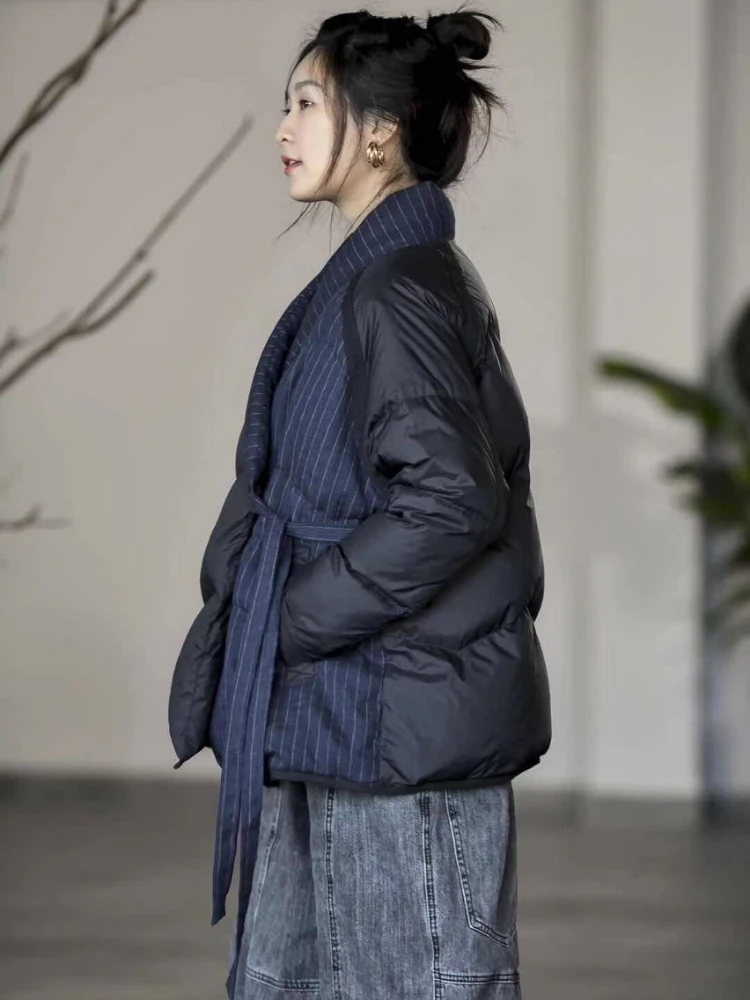 ヴィンテージシックなパッチワークレディースダウンジャケット軽量ダウンジャケット冬用ショートオーバーサイズダウンコート女性用パーカーカナダ風