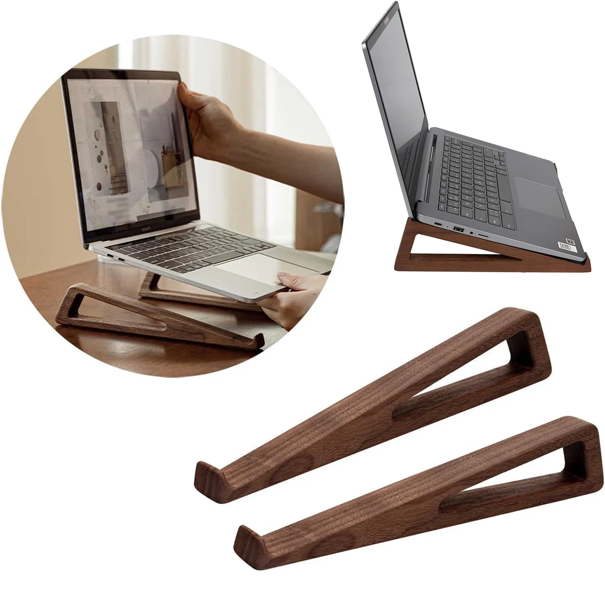 2pcs Wooden Laptop Stand – Universal Fit for All Laptop Sizes, Solid Wood Design, Compact & Lightweight