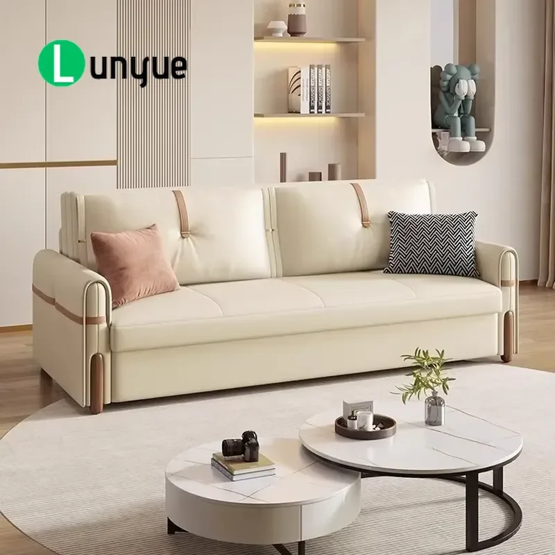 Electric Multi-functional Anti-cat Scratch Leather Sofa Bed Foldable Retractable Dual-purpose Modern Simple for Small