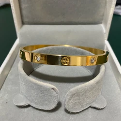 Novo design cor dourada zircão e porca cruzada pulseira e pulseira para mulher parafuso de aço inoxidável joias de marca dropshipping