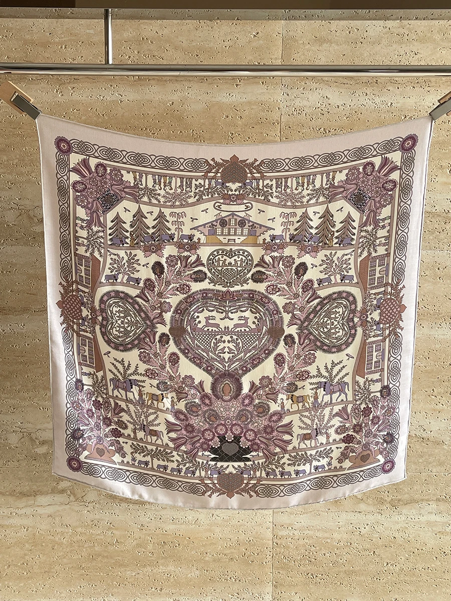 

Double Print Silk Wool Scarf 95CM Winter Luxury Hand Rolled Shawls Women Square Bandanas Scarves Mother Christmas Gift