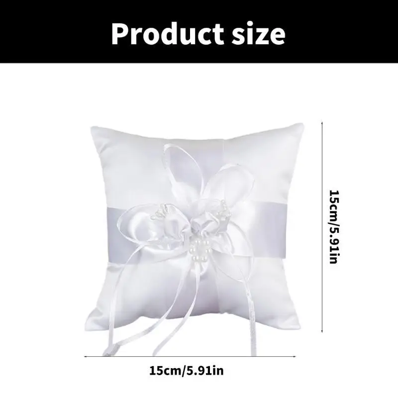 P9FE Wedding Pearls Rings Pillow for Wedding Parties and Celebrations Exquisite Wedding Rings Bearer Pillow Cushion Bows