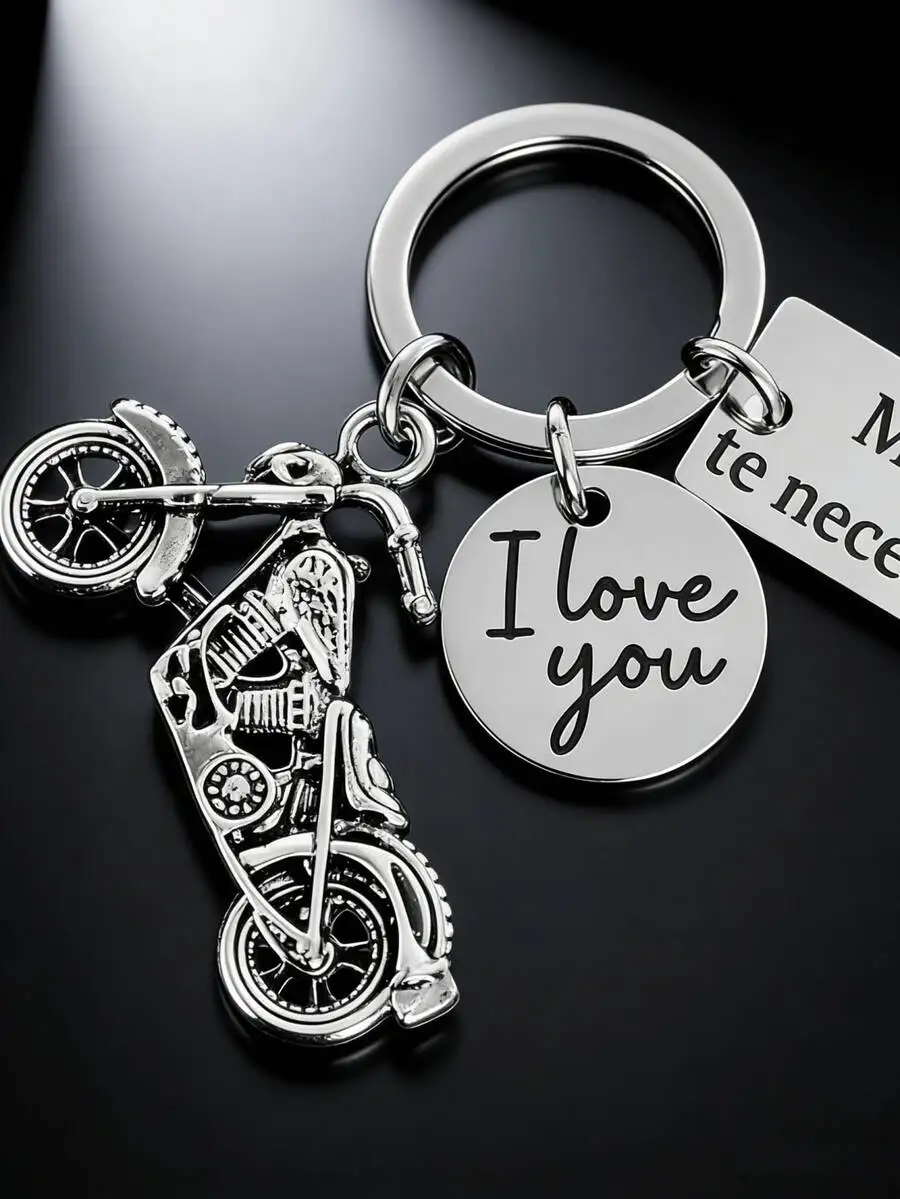 

Motorcycle Keychain With I Love You Charm Gift For Boyfriend Father