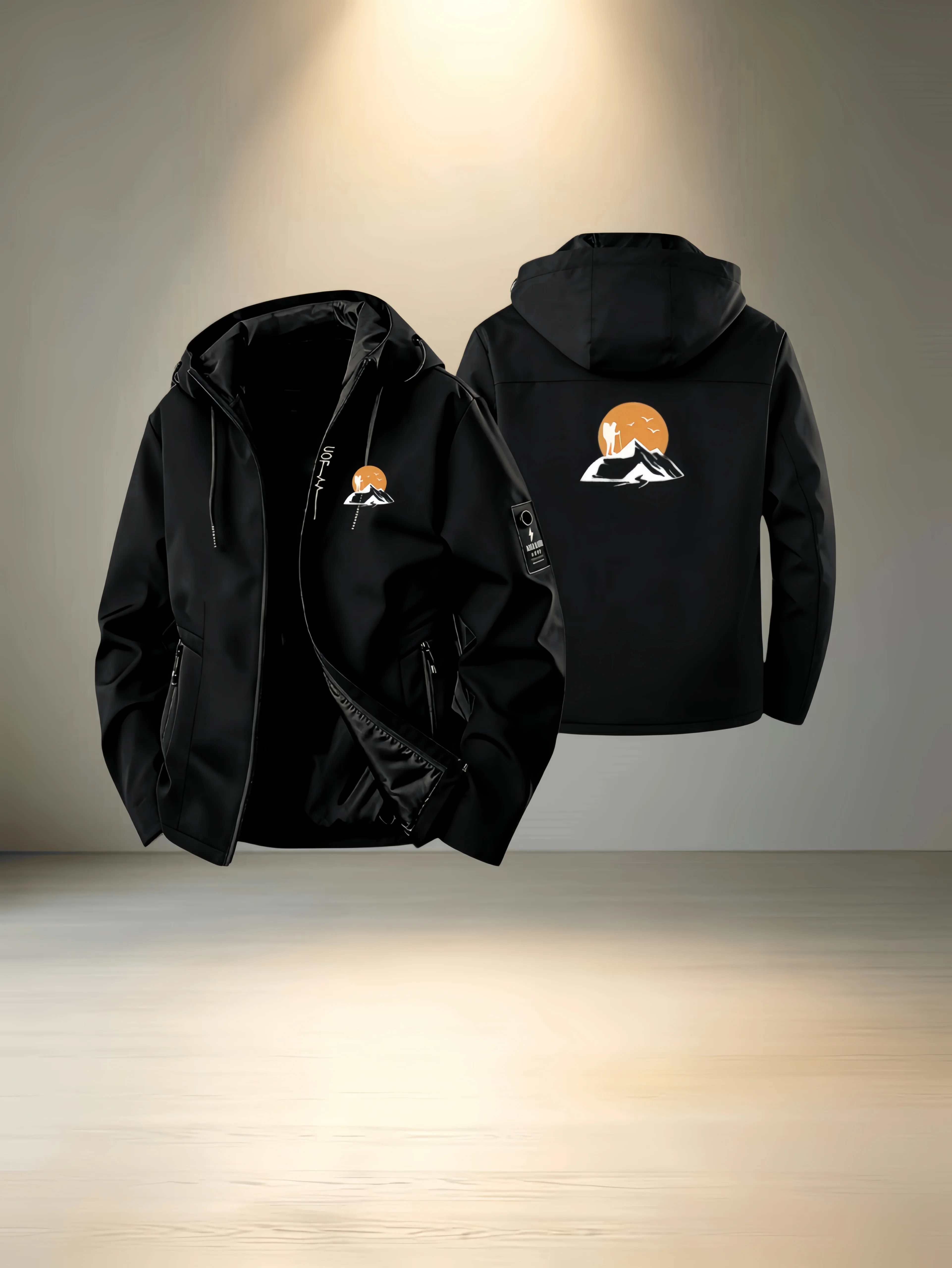 Men's hooded waterproof jacket, embroidery, letter logo print, suitable for cross-country running culture trend and daily travel