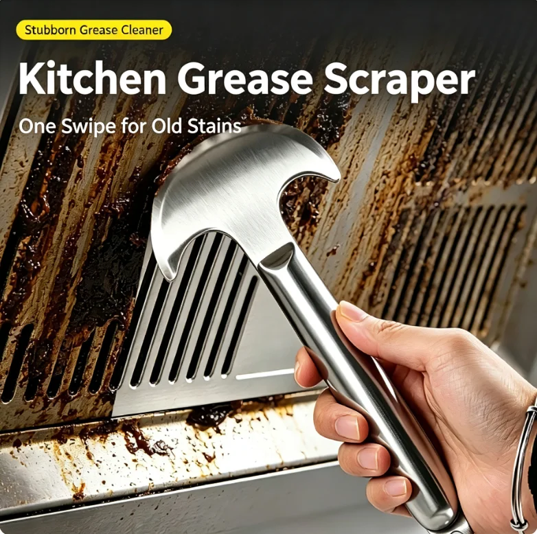 Stainless Steel Arc‑Shaped Kitchen Cleaning Scraper, Remove Oil Stains Dirt for Pot Bottom Ash Cleaning