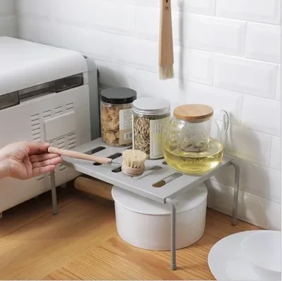 Einziehbarer Organizer für Küchen-Organizer, Schrank, Küchenutensilien, geschichtetes Gewürz-Aufbewahrungsregal, Mehrzweck-Kunststoffregal für Zuhause