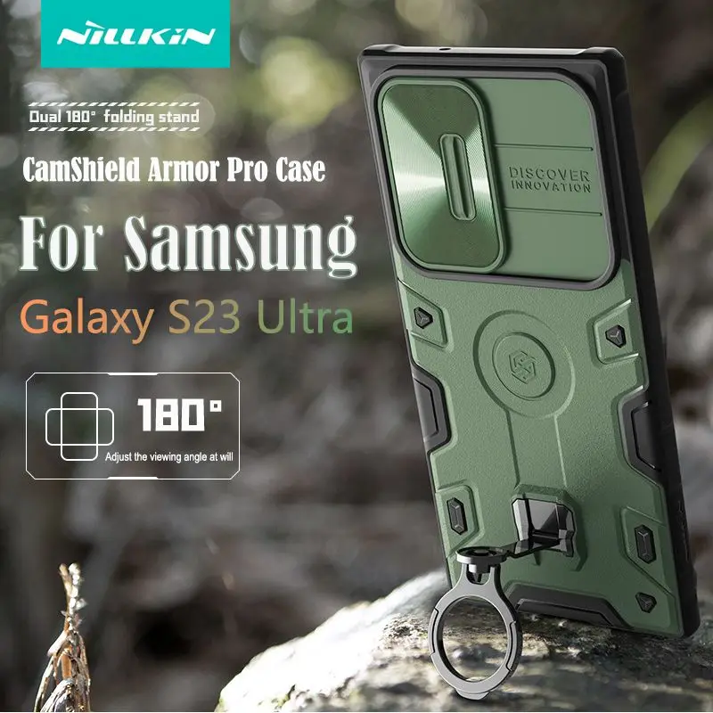 

For Samsung Galaxy S23 Ultra Nillkin Camshield Armor Pro Case Lens Slide Camera Protection Hidden Bracket Shockproof Back Cover