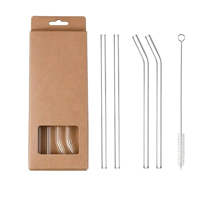 Reusable Glass Straw Set High Borosilicate Smoothie Cocktails Straw Healthy Eco Friendly Drinking Straw With Cleaning Brush