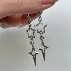 Punk Star Cross Earrings for Women Korean Y2k Jewelry Accessories Gift Rock Grim Silver Color Hollow Heart Star Drop Ear Hooks