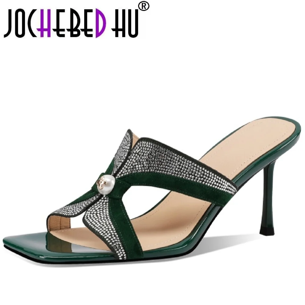 

【JOCHEBED HU】Women's Handmade Genuine Leather High Heels Sharp tip Destiny Drill Toe Sexy Wedding Party Dress Shoes 33-43