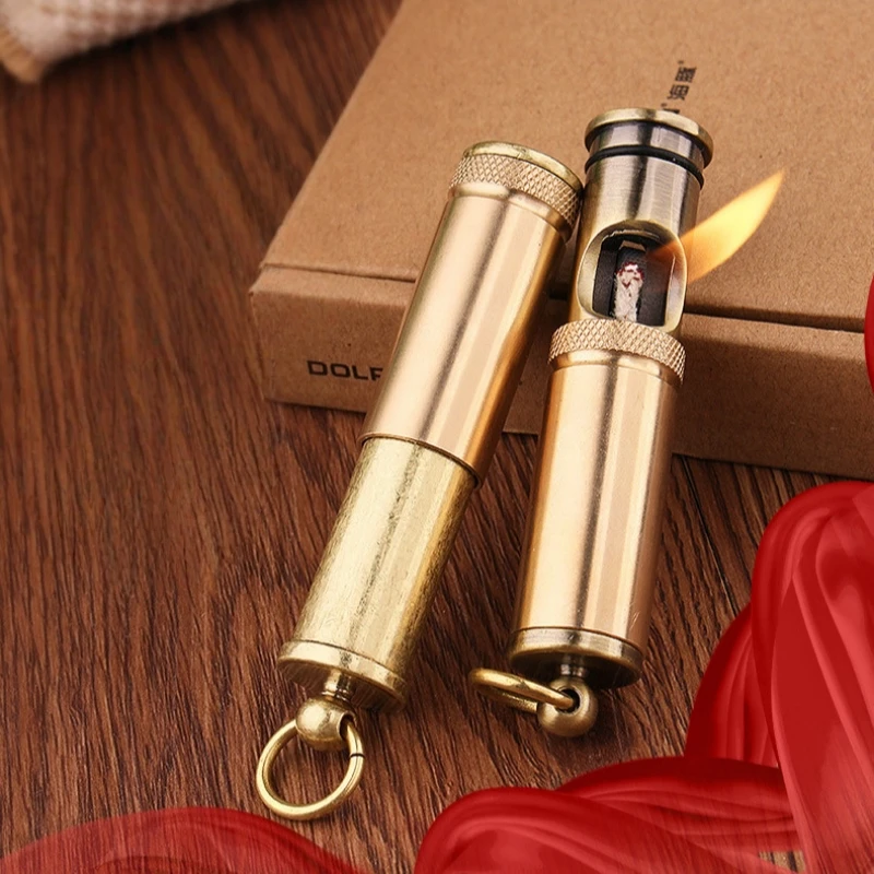 

Vintage Trench Torch Lighter Wheel Flint Brass Oil Pipe Lighter Cigarette Accessories Windproof Small Tool Men's Gift