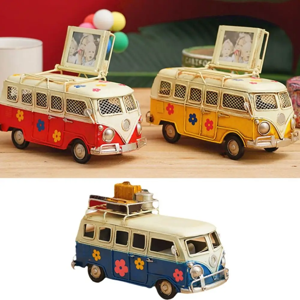 Large Campervan Model New Retro Desktop Decoration Camper Van Model Gift Metal Iron Art Bus Piggy Bank Bar