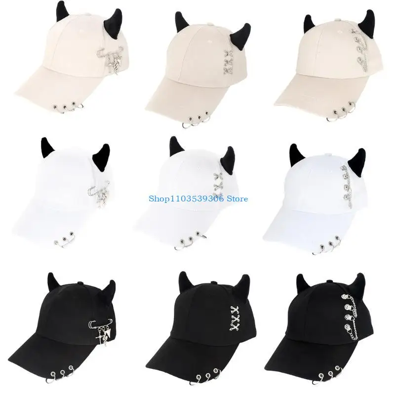 

400A Casual Cotton Baseball Caps With Metal Rings Delicate Streetwear Hat Fashion Streetwear For Daily Outfits And Parties