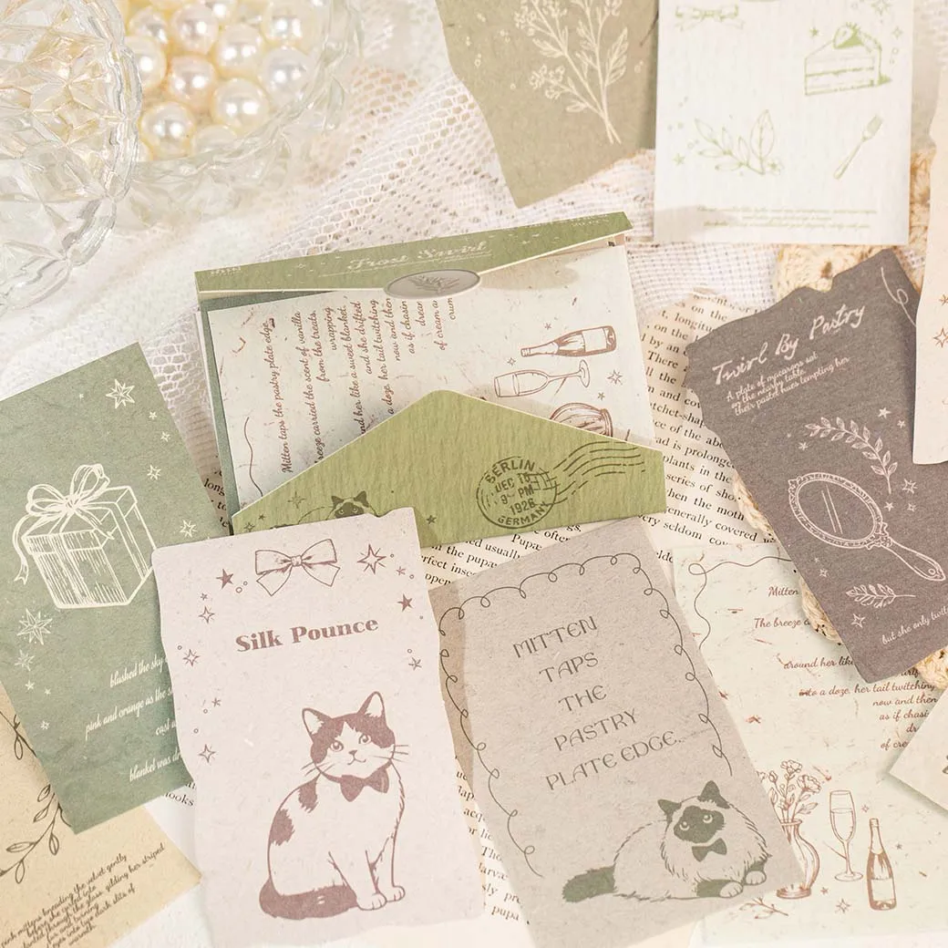 JIAMEI 20sheets Cute Cat Illustration Retro Decoration Collage Material Pack DIY Handmade Scrapbook Aesthetics Journal Supplies