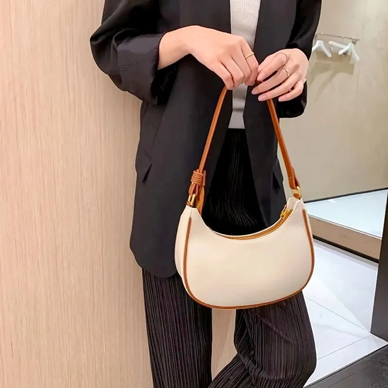 Fashion Women\'S Clutch Handbags Moon Solid Color Pu Leather Underarm Shoulder Bag Casual Female Shopper Tote Luxury Hobos Bags