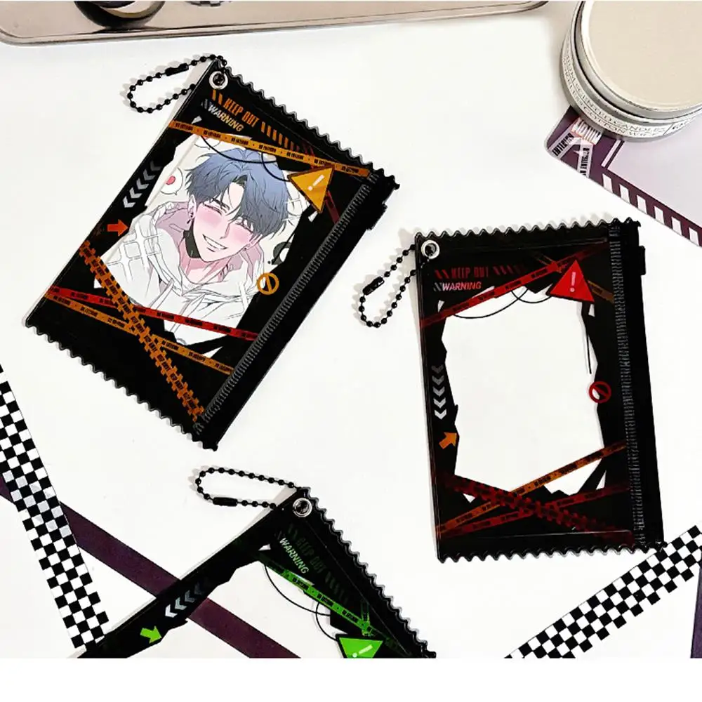 Candy Bag Kpop Card Sleeves Holder Storage Badge Holder 3 Inch Card Films Game Cards Protector Warning Line Zipper Card Sleeve