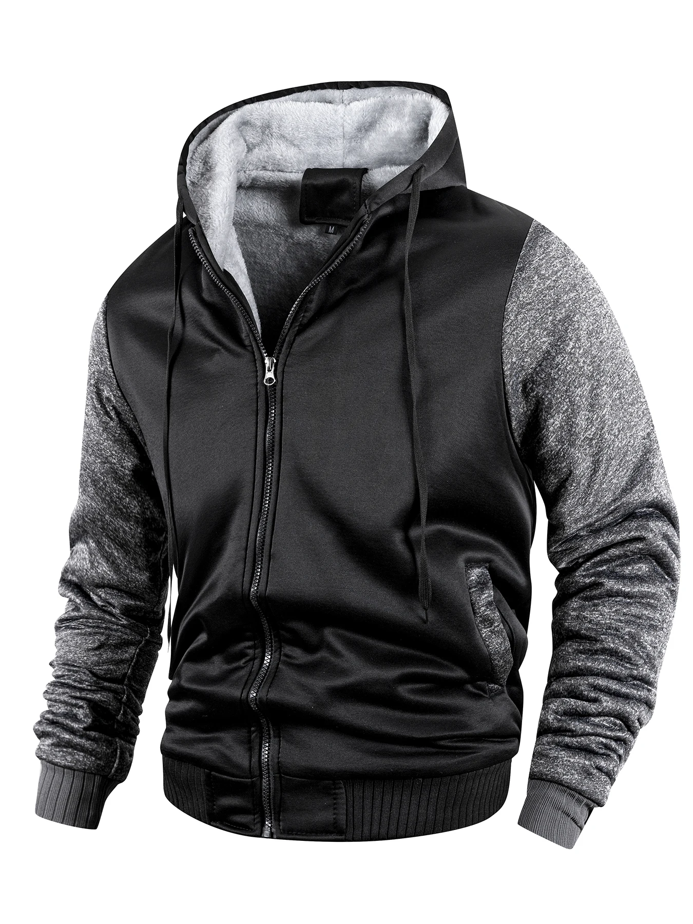 Men Color-Splicing Jacket Winter Warm Fleece Hoodies Outdoor Sports Windproof Baseball Uniform Male Fashion Zipper Thicken Coats