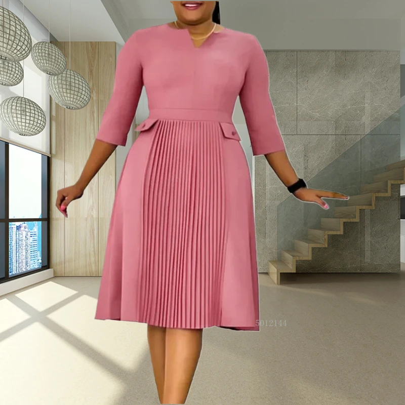 

Elegant African Dashiki Dress for Women 3/4 Sleeve V-neck Party Evening Midi Outfit S-3XL Vibrant Print African Clothing