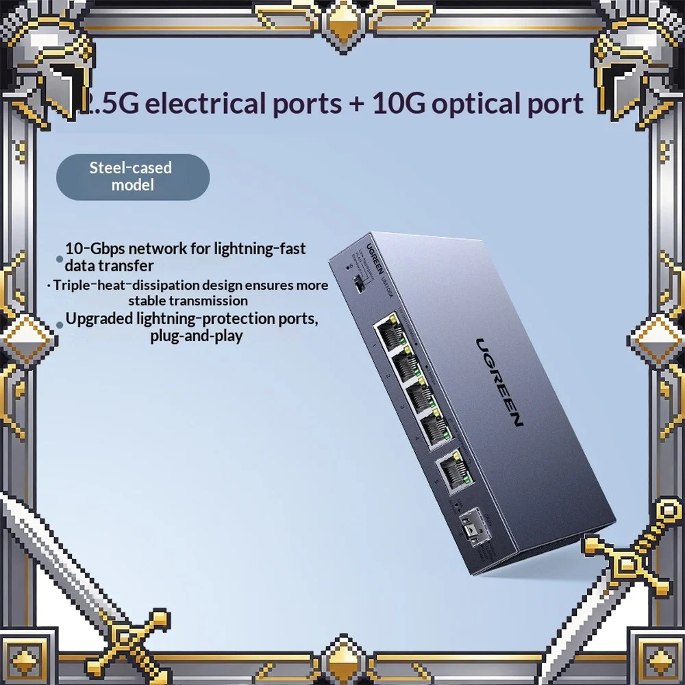 UGREEN CM753-35048 2.5G Ethernet Switch 5 Port 10G Fiber VLAN Web Managed for NAS Optical Modem
