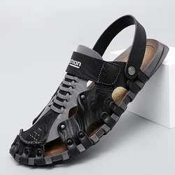 2023 Summer Shoes Men Beach Sandals Thick Sole Soft Comfortable Black Shoes Fashion Mens Sandals Non-slip Male Footwear