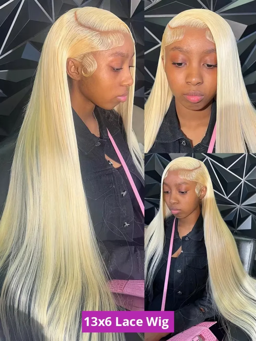 Peruca de Cabelo Humano 46 Polegadas Liso 613 Loiro Mel com Renda HD 13x4 e 13x6, Densidade 220