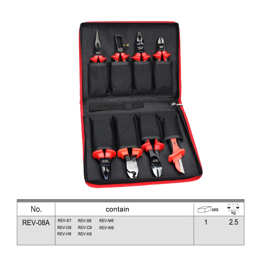 Japan RUBICON 8 Pieces VDE Insulated Pliers Set with Tool Kit for Electrician Repairs NO.REV-08A