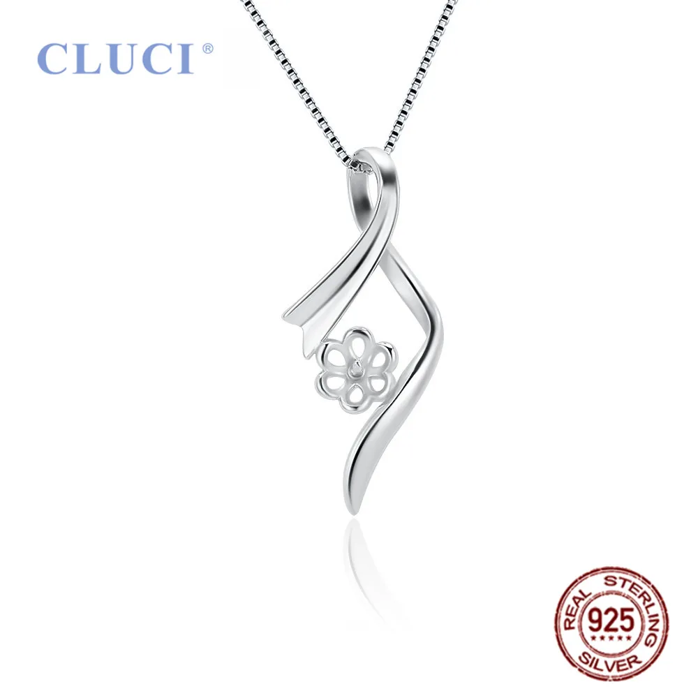 CLUCI Women Pure 100% 925 Sterling Silver Necklace Pendant Mounting DIY Round Akoya Pearl Fine Jewelry Charms Gifts SP453SB