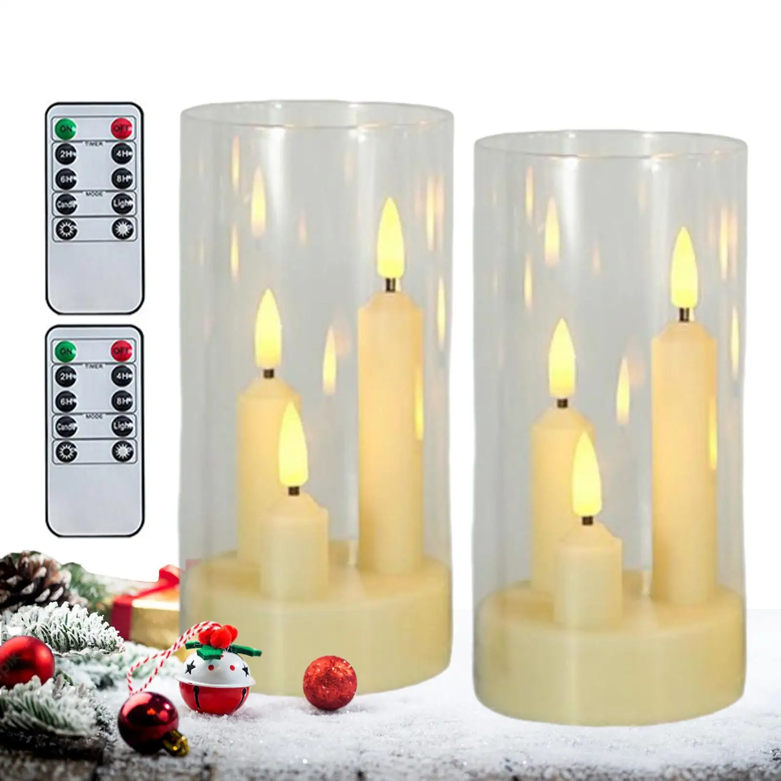 Flameless Candles with Remote 2 Pieces with Lampshade Fake Candles Flickering LED Lights for Desk Mantel Bedroom Office Indoor