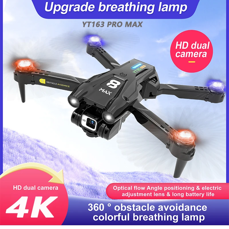 YT163 Drone 4K Dual Camera Led Light Blades Obstacle Avoidance Optical Flow Wifi Fpv Foldable Quadcopter RC Helicopter Toy Gift