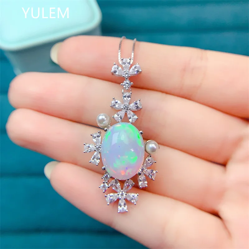 YULEM 2026 NEW Natural Opal Pendant Necklace Women Daily Wear 925 Sterling Silver Fine Jewelry