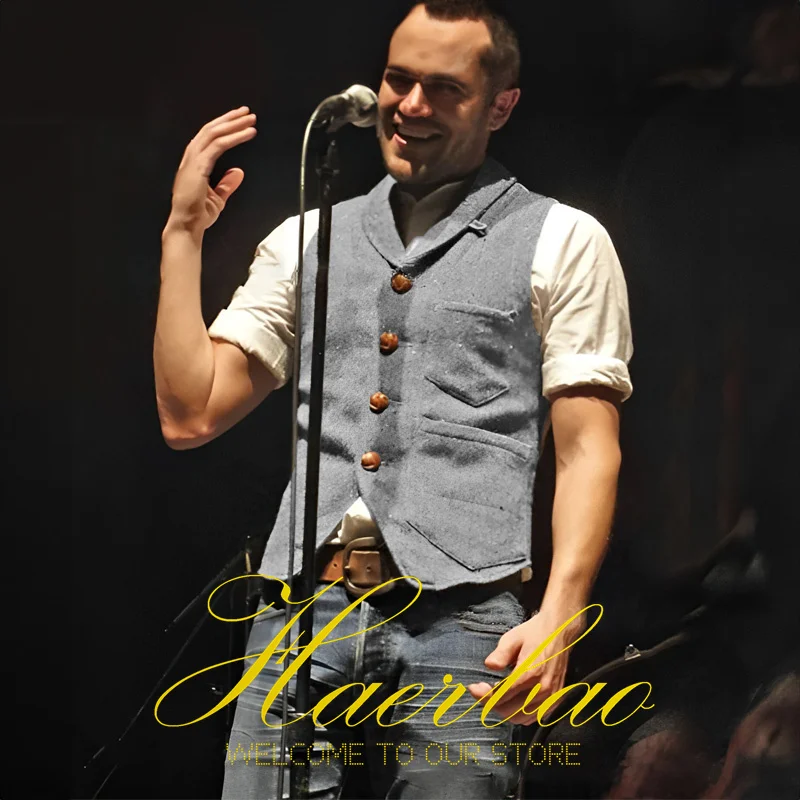 Khaki Men's Vest Herringbone Vintage Sleeveless Jacket Steampunk Single Breasted Waistcoat Slim Fit Groom Vests