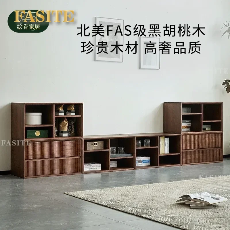 For North American Black Walnut TV Cabinet Floor to Ceiling Living Room Storage Unit Small Apartment Space Saving Modern