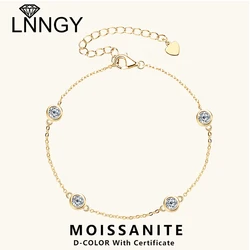Lnngy Certified 4mm Bezel Moissanite Bracelet For Women Girls 925 Sterling Silver Adjustable Bracelets Hand Chain Jewelry Gift
