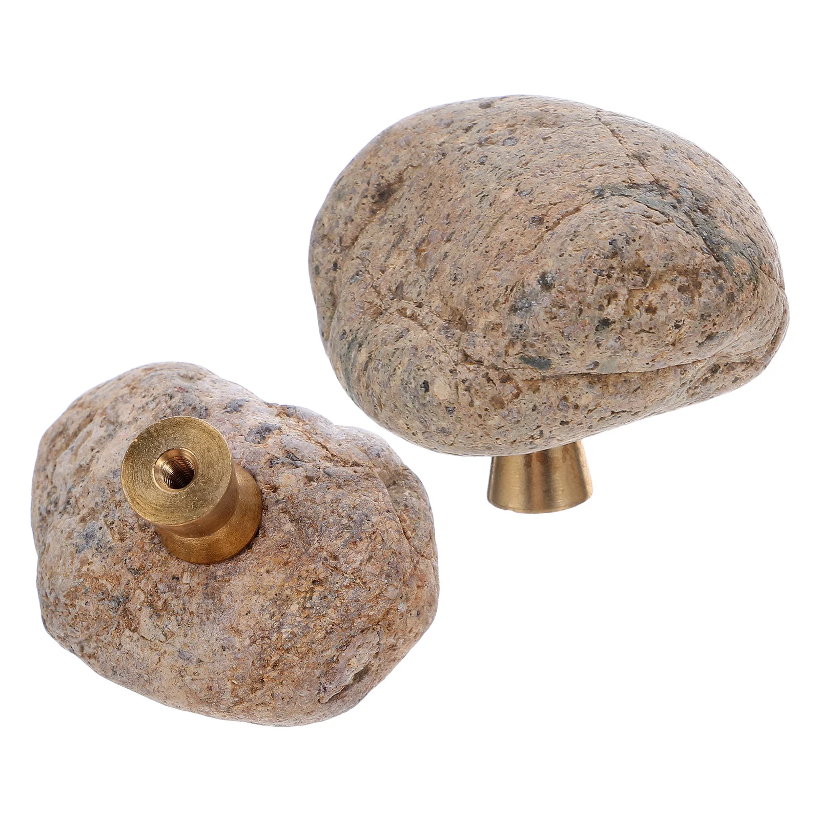 

2Pcs Natural Stone Cabinet Pulls Rock Shaped Irregular Knobs Single Hole Brass Base Drawer Handles Vintage Decorative Dresser